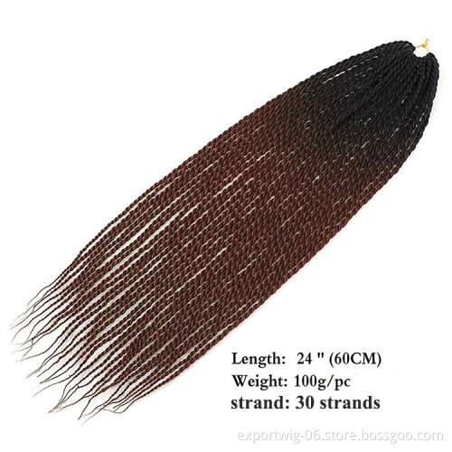 Senegalese Twist Crochet Hair Extension Pre-looped Senegalese Twists Braiding Hair Ombre Color Synthetic Fiber  24inch